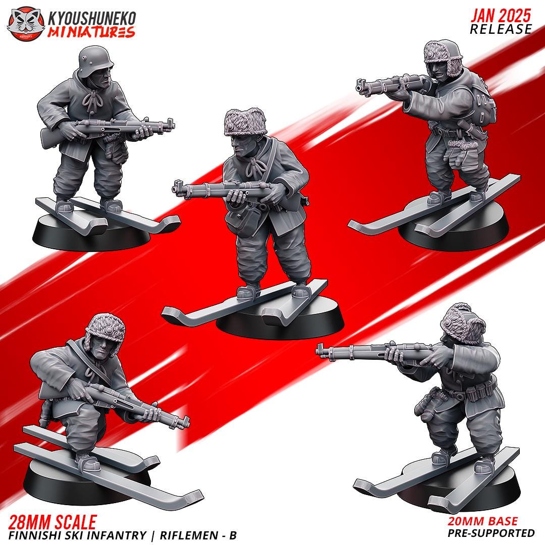 WWII Finnish Ski Infantry Squad B (5 models) Various Scales Historical Wargaming