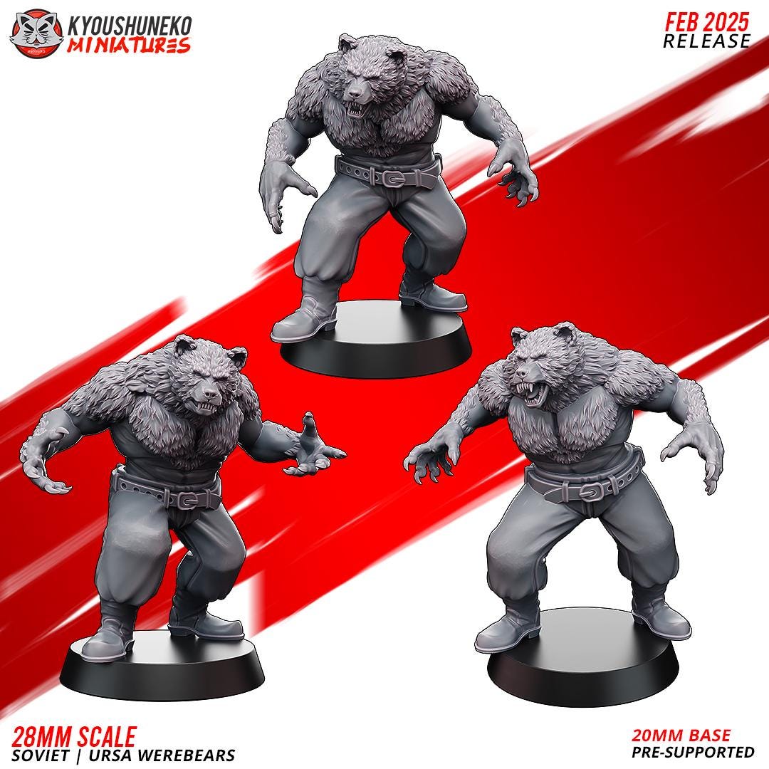 WWII Soviet Werebears Squad (3 models) Various Scales Historical Wargaming (US tariffs are pre-paid by us)