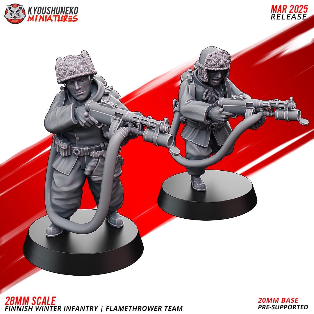 WWII Finnish Winter Flamethrower Team (2 models) Various Scales Historical Wargaming