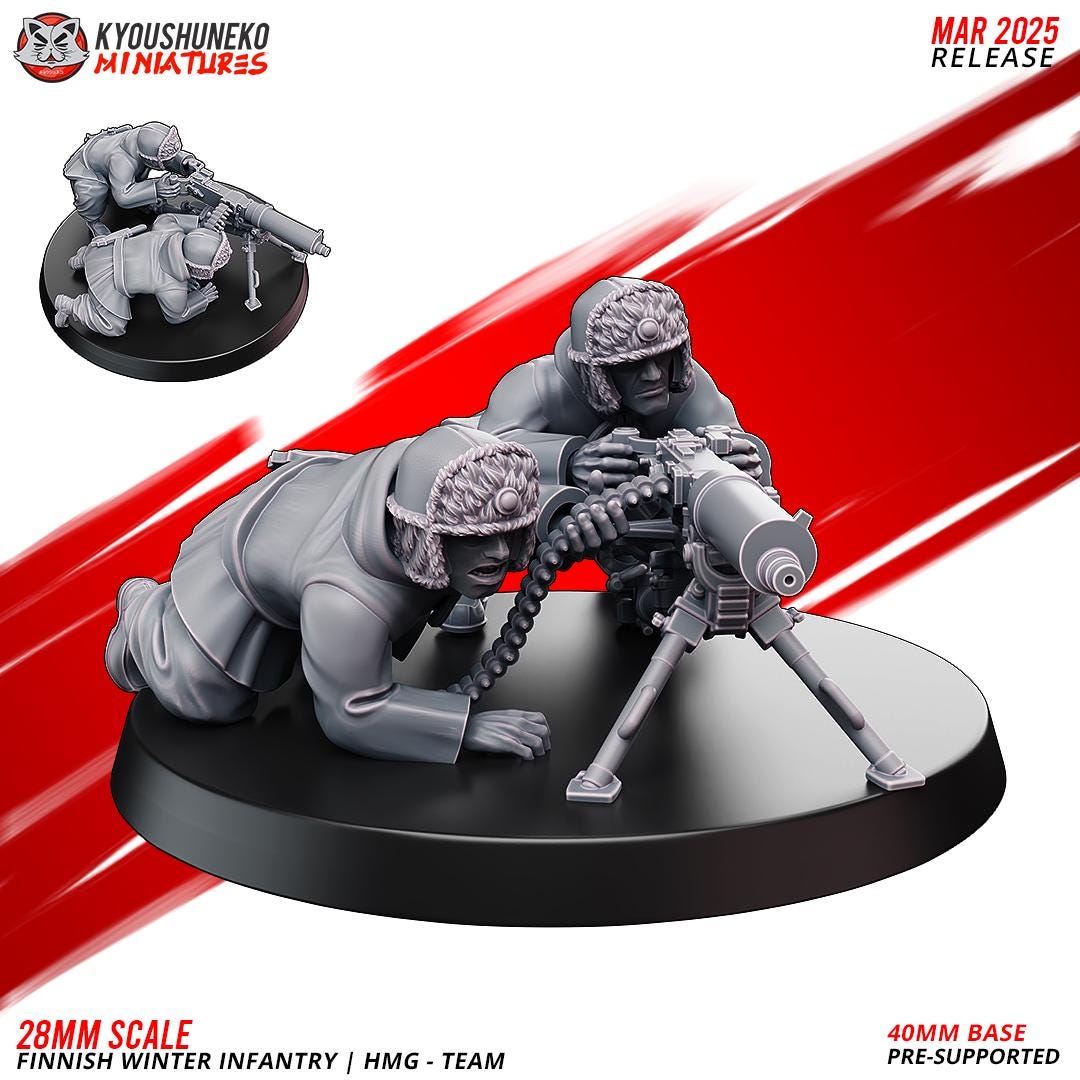 WWII Finnish Winter HMG Team (2 models) Various Scales Historical Wargaming