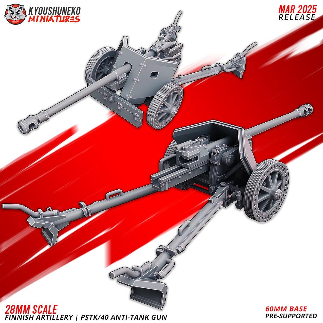 WWII Finnish Anti Tank Gun PSTK/40 with Crew (3 models) Various Scales Historical Wargaming (US tariffs are pre-paid by us)