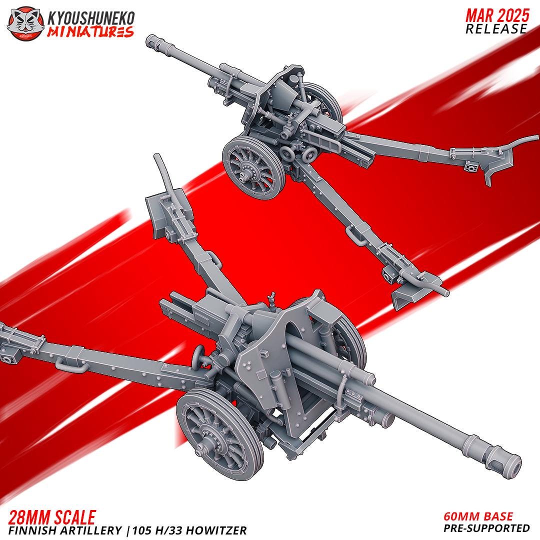 WWII Finnish 105 H/33 Howitzer with Crew (3 models) Various Scales Historical Wargaming (US tariffs are pre-paid by us)