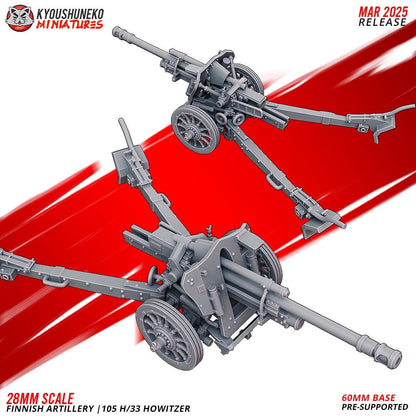 WWII Finnish 105 H/33 Howitzer with Crew (3 models) Various Scales Historical Wargaming (US tariffs are pre-paid by us)