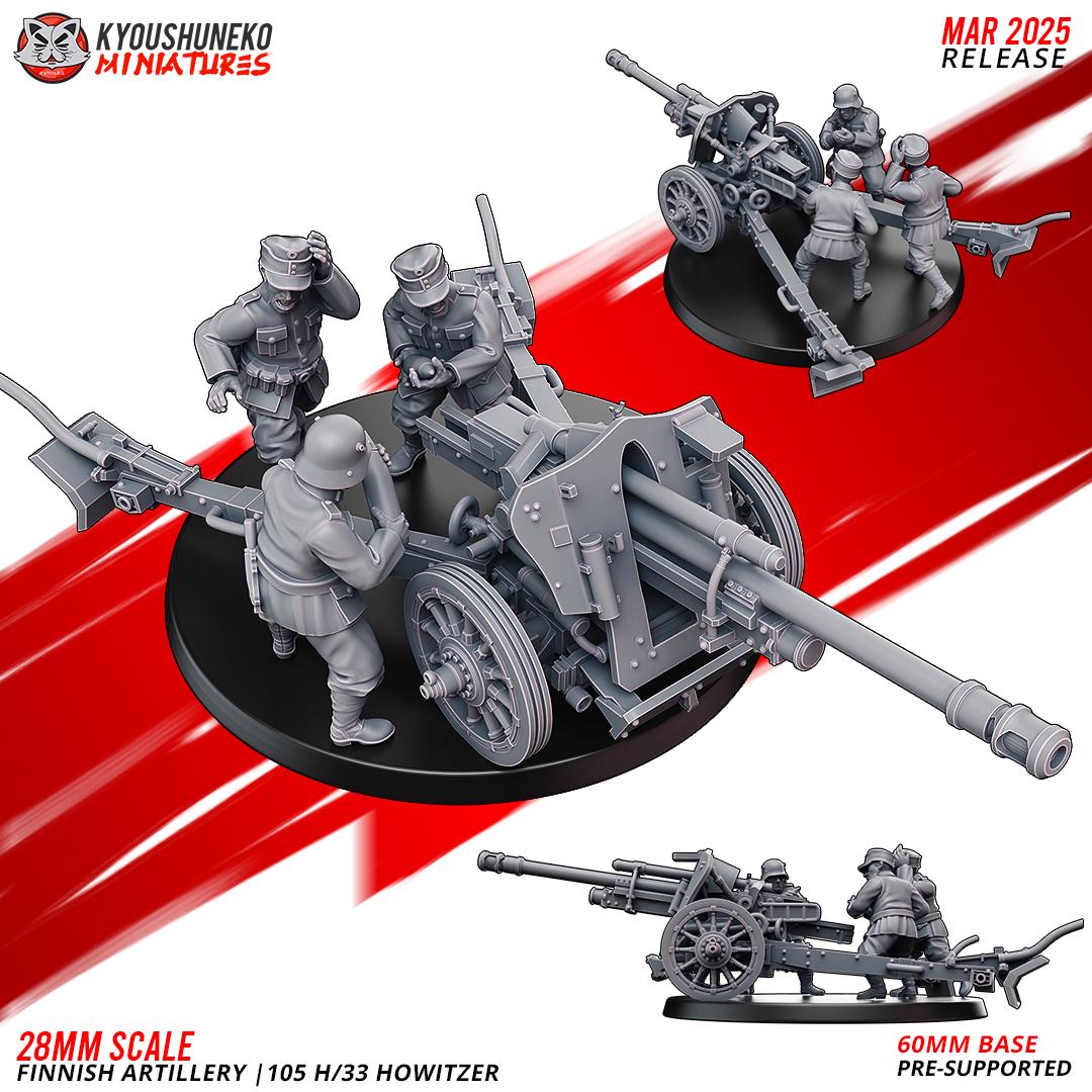 WWII Finnish 105 H/33 Howitzer with Crew (3 models) Various Scales Historical Wargaming (US tariffs are pre-paid by us)