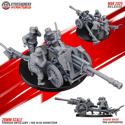 WWII Finnish 105 H/33 Howitzer with Crew (3 models) Various Scales Historical Wargaming (US tariffs are pre-paid by us)