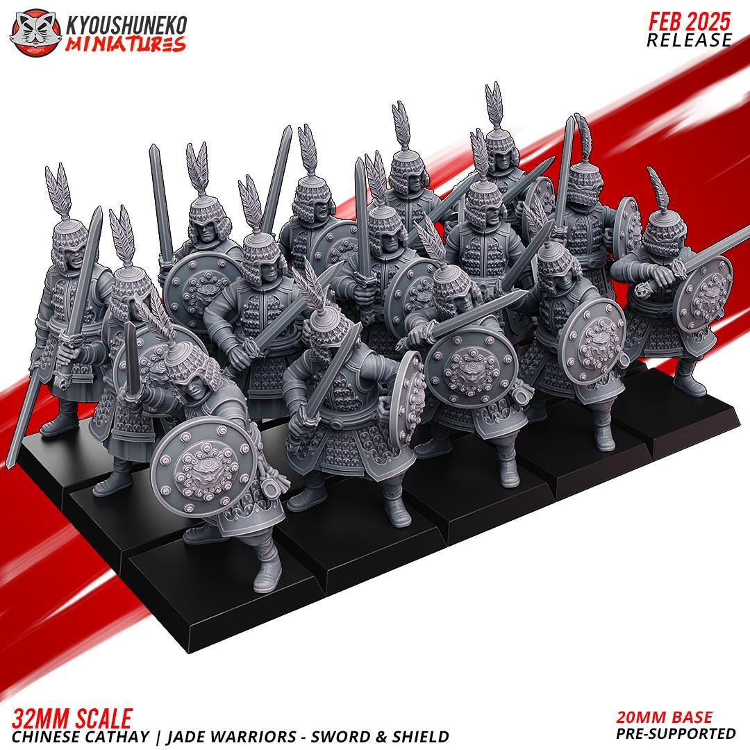 Ancient Chinese Cathay Jade Warriors Swordsmen Unit (10 models) Various Scales Historical Wargaming (US tariffs are pre-paid by us)