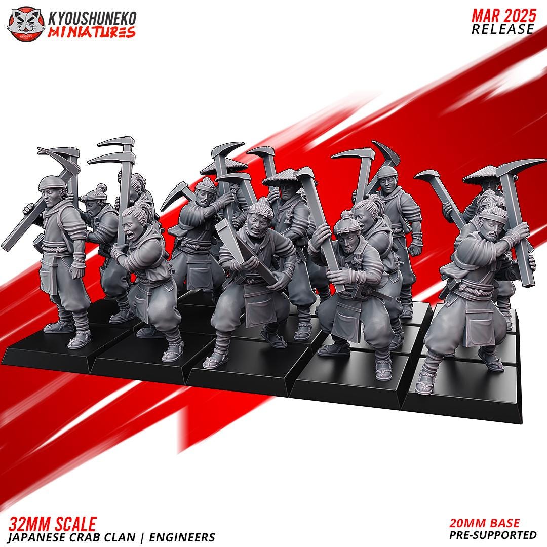 Ancient Japanese Crab Clan Engineers Unit (10 models) Various Scales Historical Wargaming