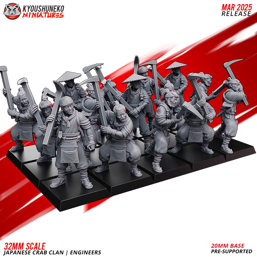 Ancient Japanese Crab Clan Engineers Unit (10 models) Various Scales Historical Wargaming