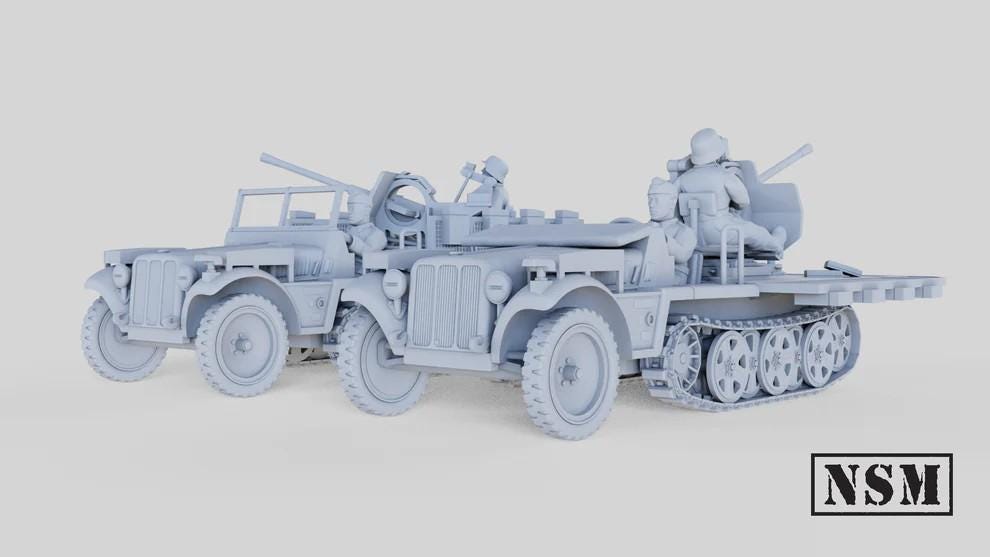 WWII German Demag Sd. Kfz 10-4 Halftrack with 2cm Flak 38 (2 variants) Various Scales Historical Wargaming
