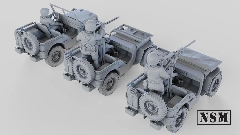 WWII US Army Willys Jeep Set with Crew Various Scales Historical Wargaming (US tariffs are pre-paid by us)