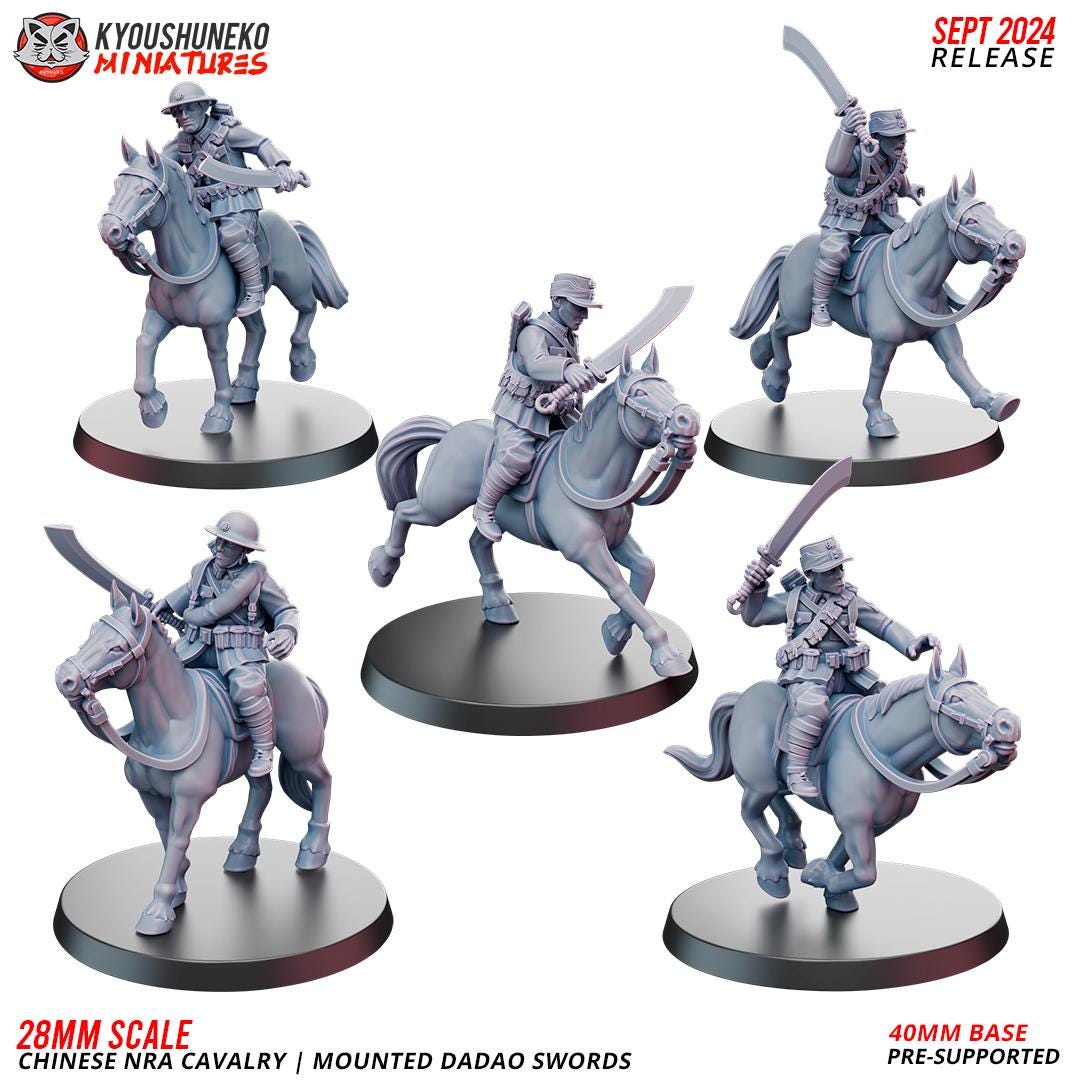 WWII Chinese NRA Cavalry with Dadao Swords (5 models) Various Scales Historical Wargaming