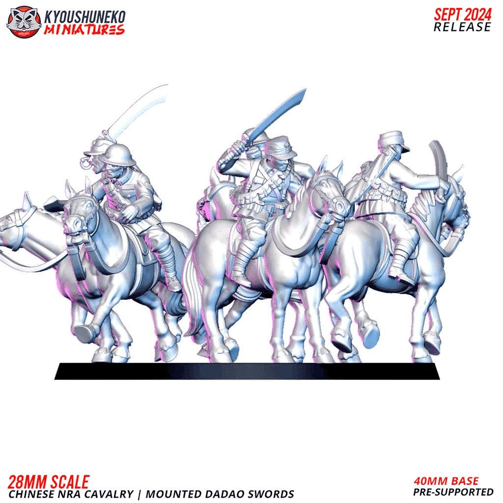 WWII Chinese NRA Cavalry with Dadao Swords (5 models) Various Scales Historical Wargaming