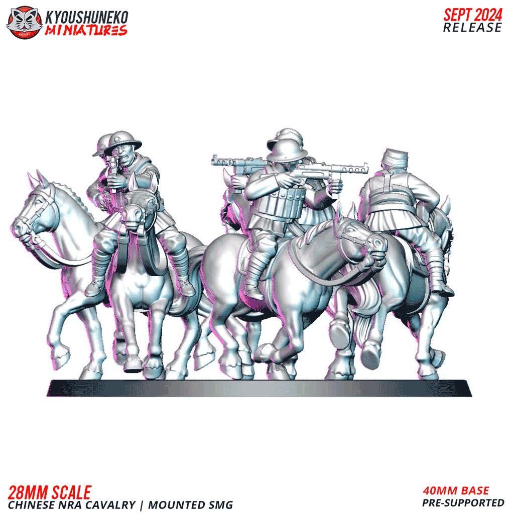 WWII Chinese NRA Cavalry with SMGs (5 models) Various Scales Historical Wargaming