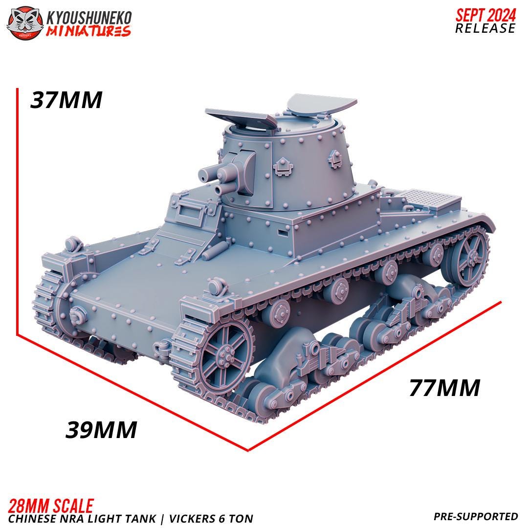 WWII Chinese NRA Vickers 6 Ton Light Tank with Commander Various Scales Historical Wargaming