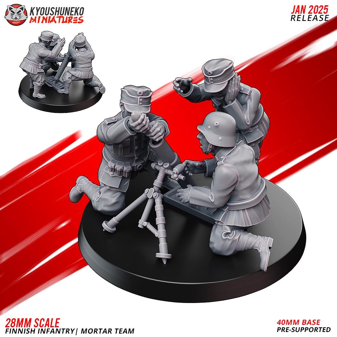 WWII Finnish Mortar Team (3 models) Various Scales Historical Wargaming (US tariffs are pre-paid by us)