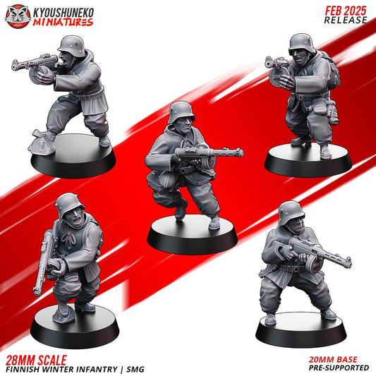 WWII Finnish Winter Infantry Squad with SMGs (5 models) Various Scales Historical Wargaming