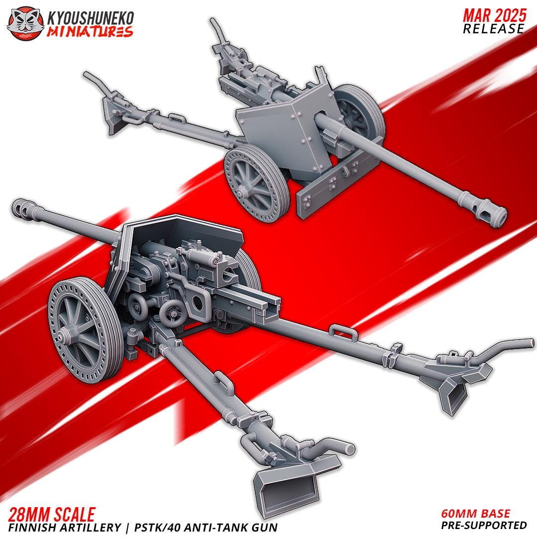 WWII Finnish Anti Tank Gun PSTK/40 with Crew (3 models) Various Scales Historical Wargaming (US tariffs are pre-paid by us)