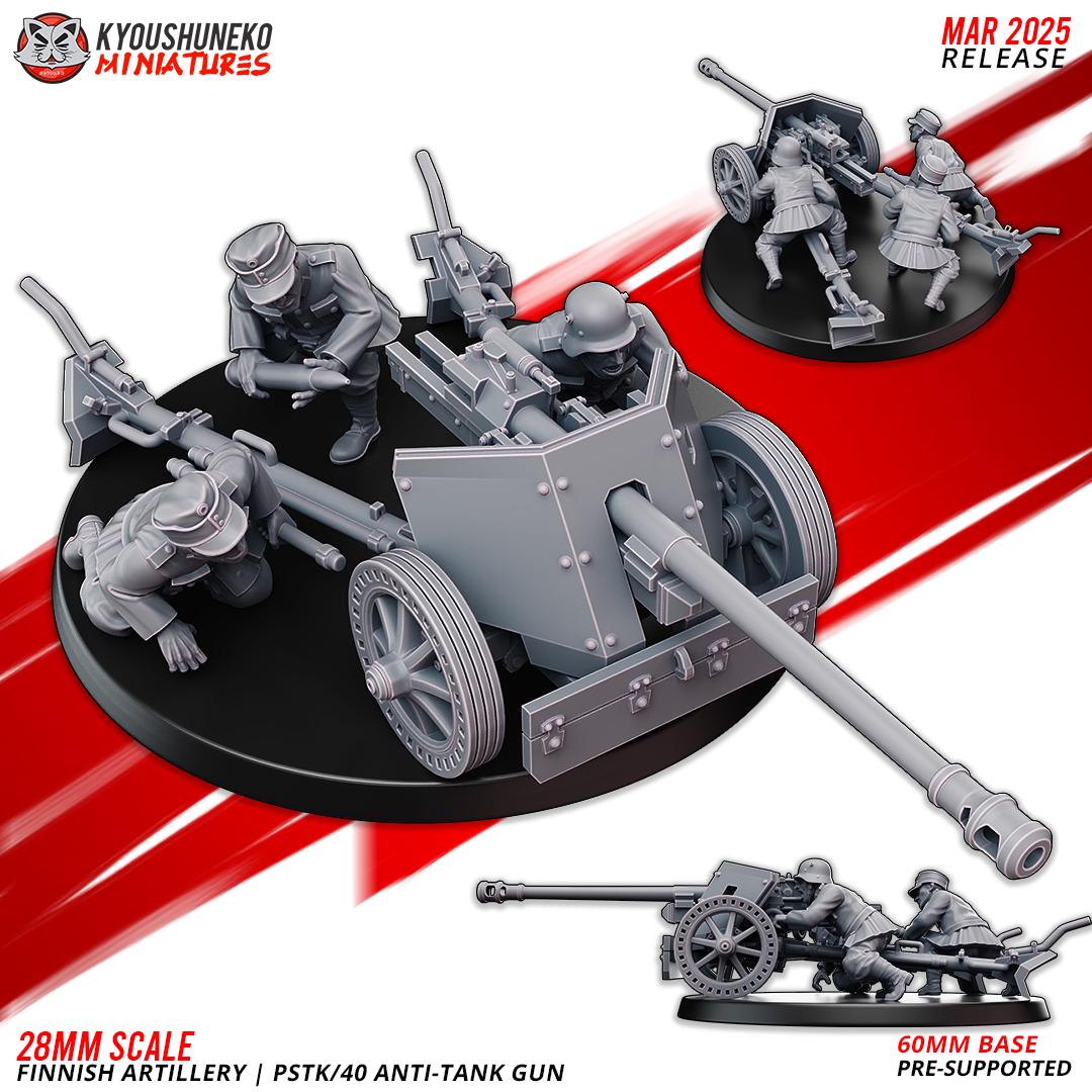 WWII Finnish Anti Tank Gun PSTK/40 with Crew (3 models) Various Scales Historical Wargaming (US tariffs are pre-paid by us)