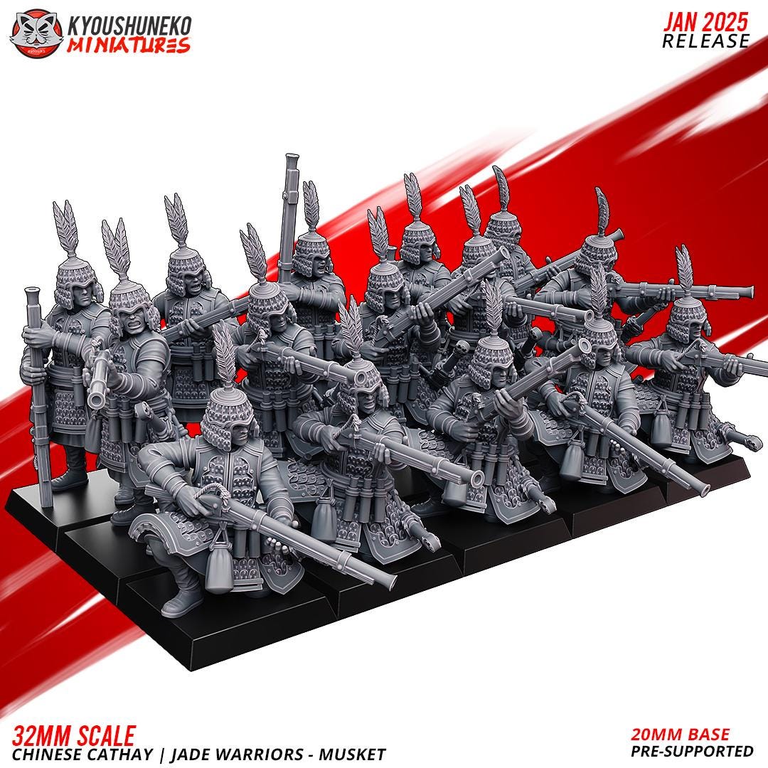 Ancient Chinese Cathay Jade Warriors Musket Unit (10 models) Various Scales Historical Wargaming (US tariffs are pre-paid by us)