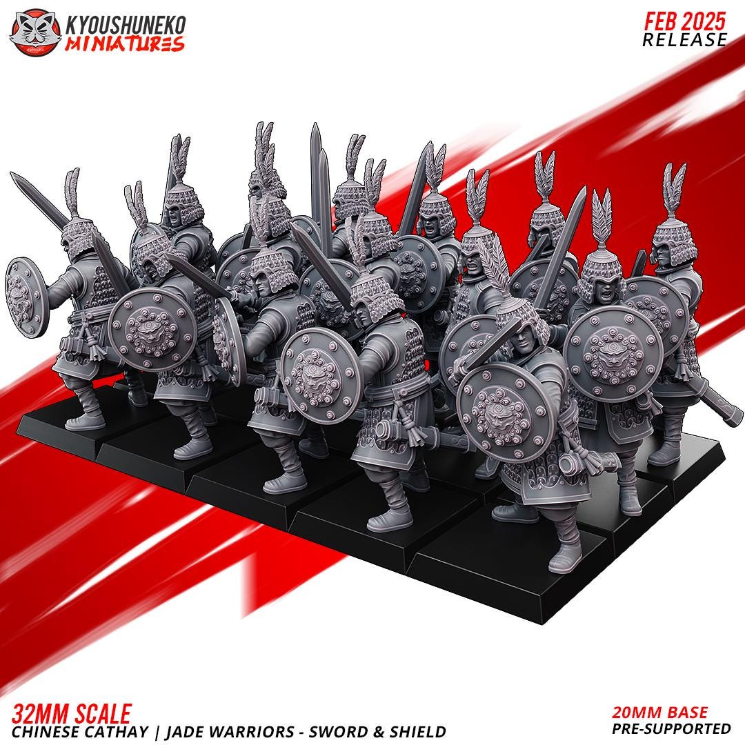 Ancient Chinese Cathay Jade Warriors Swordsmen Unit (10 models) Various Scales Historical Wargaming (US tariffs are pre-paid by us)