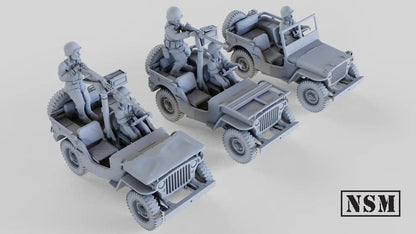 WWII US Army Willys Jeep Set with Crew Various Scales Historical Wargaming