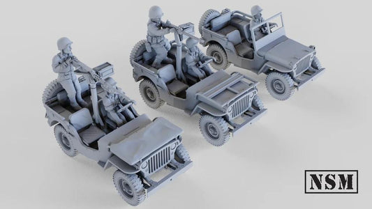WWII US Army Willys Jeep Set with Crew Various Scales Historical Wargaming