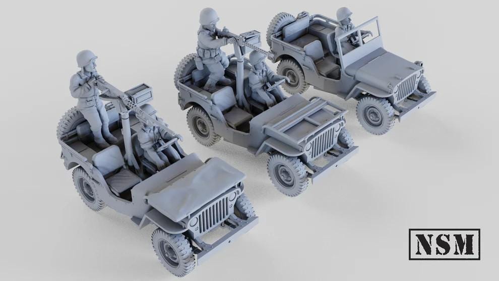 WWII US Army Willys Jeep Set with Crew Various Scales Historical Wargaming (US tariffs are pre-paid by us)