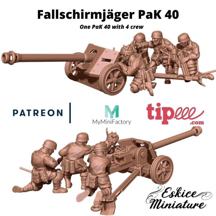 German Fallschirmjager Pak 40 with Crew (4 models) Various Scales Historical Wargaming