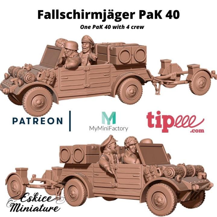 German Fallschirmjager Pak 40 with Crew (4 models) Various Scales Historical Wargaming