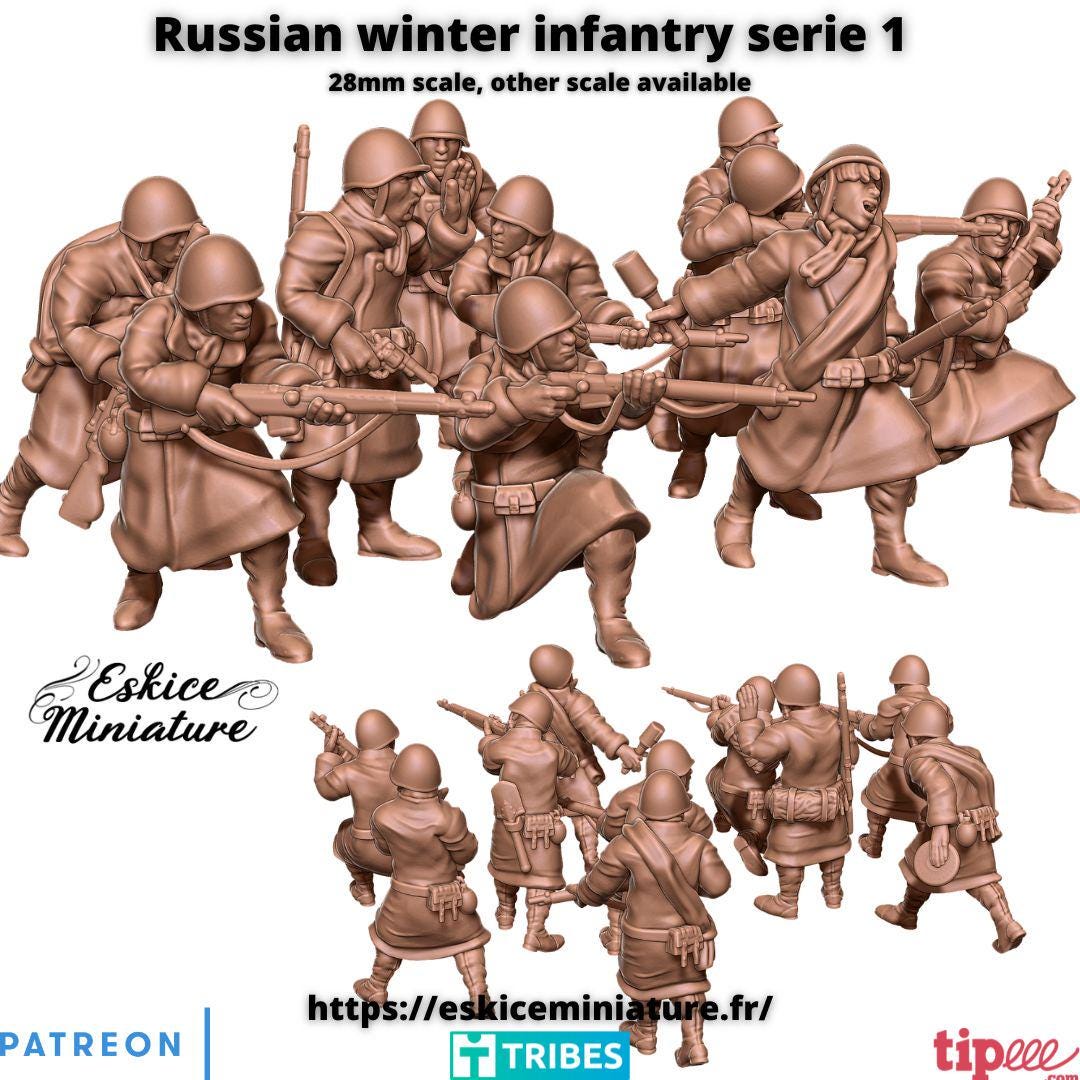 WWII Soviet Winter Infantry Squad 1 (10 models) Various Scales Historical Wargaming (US tariffs are pre-paid by us)