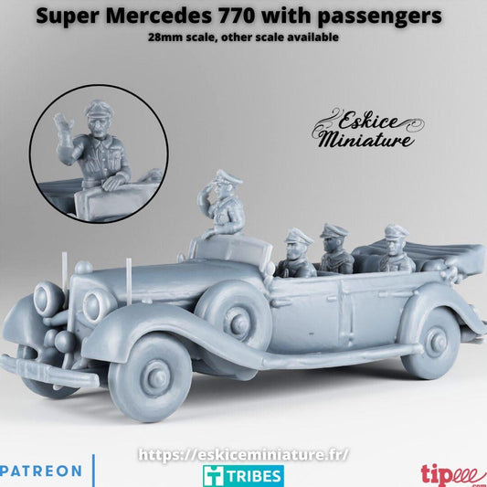 WWII German Super Mercedes 770 with Passengers Various Scales Historical Wargaming