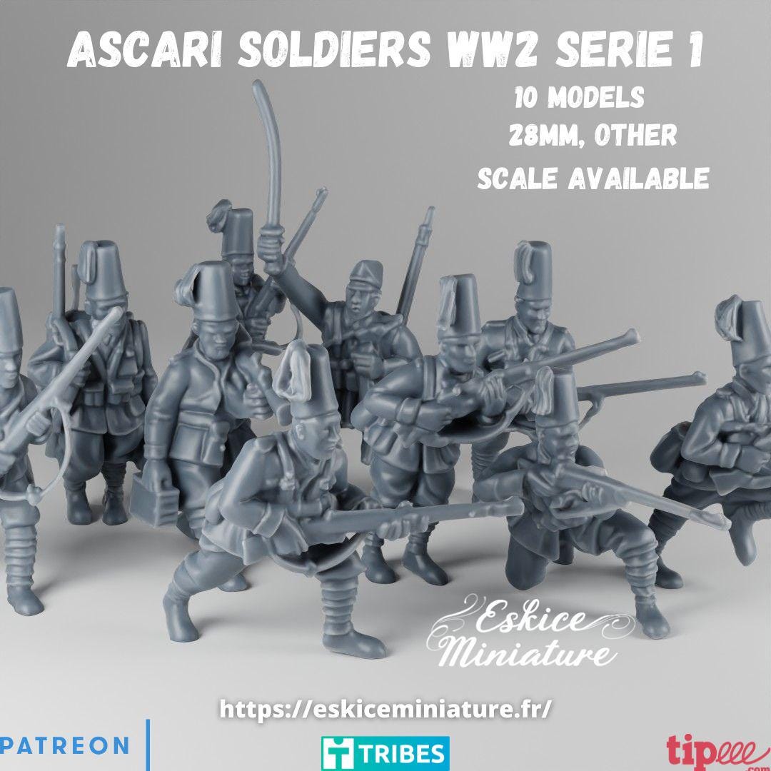 WWII Ascari Infantry Squad (10 models) Various Scales Historical Wargaming (US tariffs are pre-paid by us)