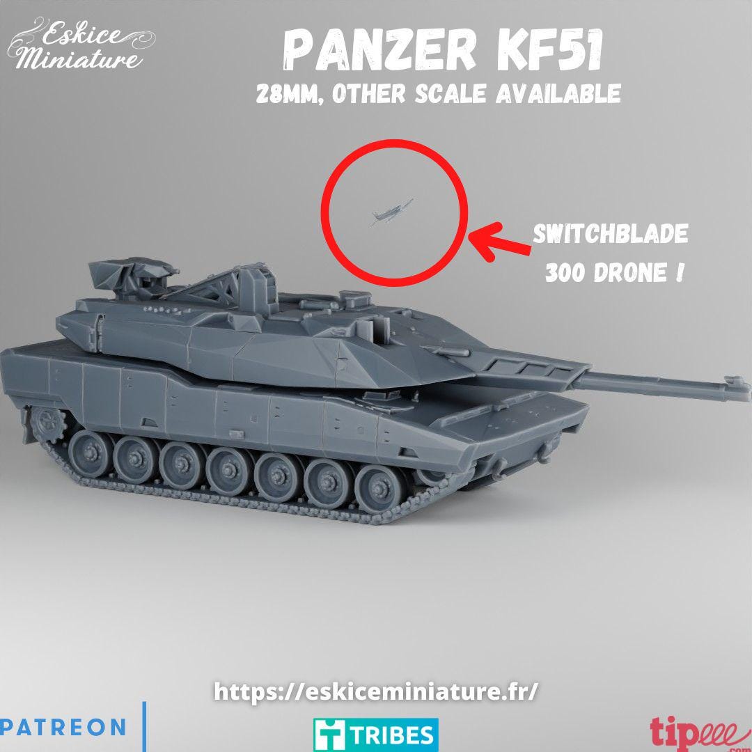 Modern Warfare German Panther KF51 Main Battle Tank with Switchblade Drone Various Scales Historical Wargaming