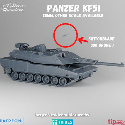 Modern Warfare German Panther KF51 Main Battle Tank with Switchblade Drone Various Scales Historical Wargaming