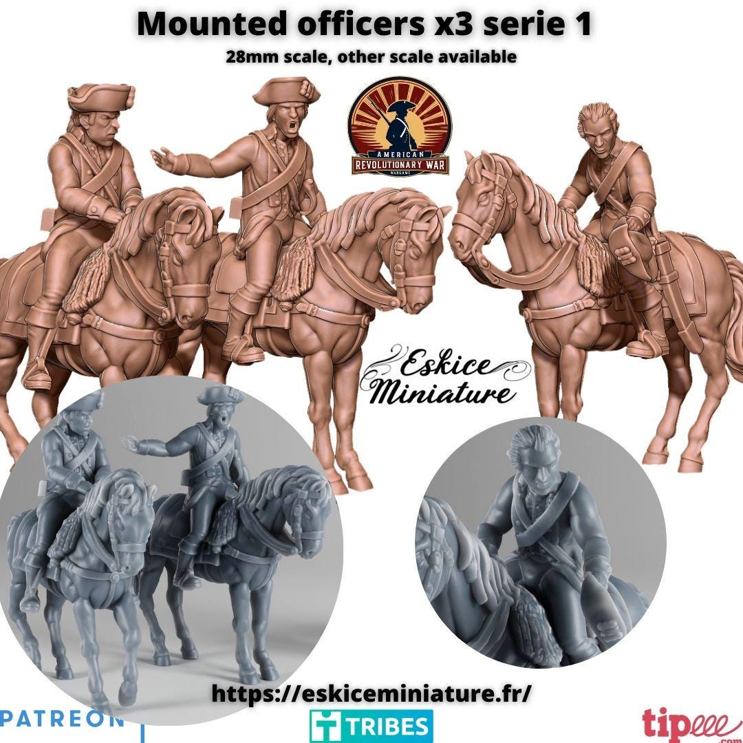 American Revolutionary War Mounted Officers (3 models) Various Scales Historical Wargaming (US tariffs are pre-paid by us)