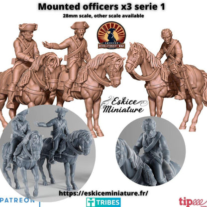 American Revolutionary War Mounted Officers (3 models) Various Scales Historical Wargaming (US tariffs are pre-paid by us)
