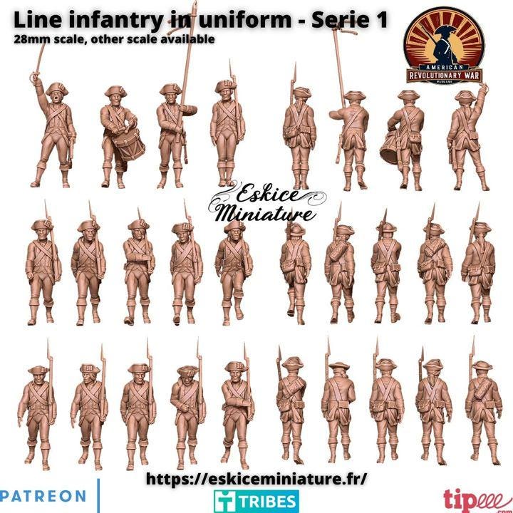 American Revolutionary War Line Infantry Unit 1 (14 models) Various Scales Historical Wargaming (US tariffs are pre-paid by us)