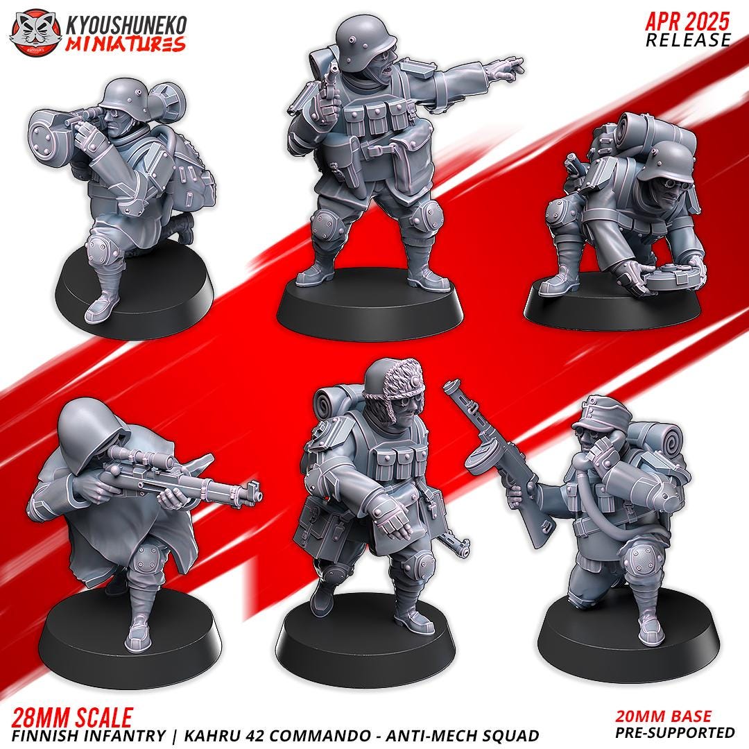 Weird World War II Finnish Kahru 41 Anti Mech Commando Squad (6 models) Various Scales Historical Wargaming (US tariffs are pre-paid by us)