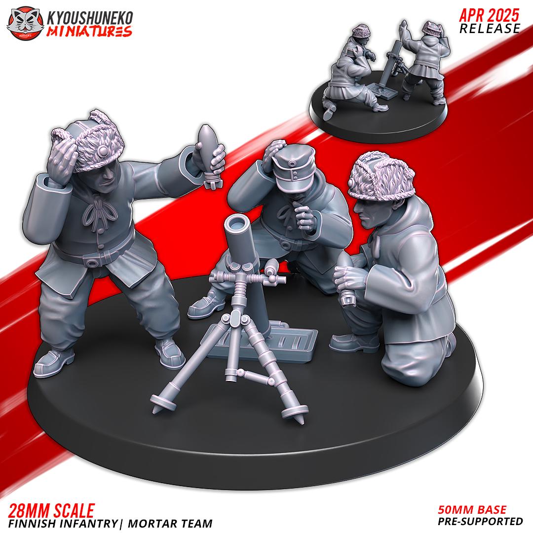 WWII Finnish Winter Mortar Team (3 models) Various Scales Historical Wargaming (US tariffs are pre-paid by us)