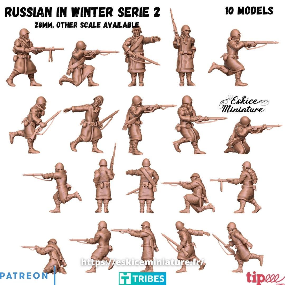 WWII Soviet Winter Infantry Squad 2 (10 models) Various Scales Historical Wargaming (US tariffs are pre-paid by us)
