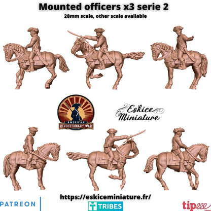 American Revolutionary War Mounted Officers (3 models) Various Scales Historical Wargaming (US tariffs are pre-paid by us)