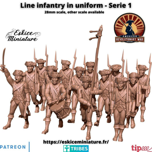 American Revolutionary War Line Infantry Unit 1 (14 models) Various Scales Historical Wargaming (US tariffs are pre-paid by us)
