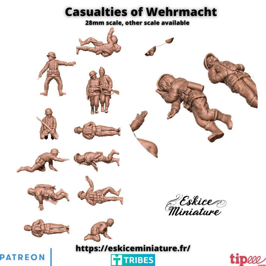 WWII German Casualties Set 1 (12 models) Various Scales Historical Wargaming (US tariffs are pre-paid by us)