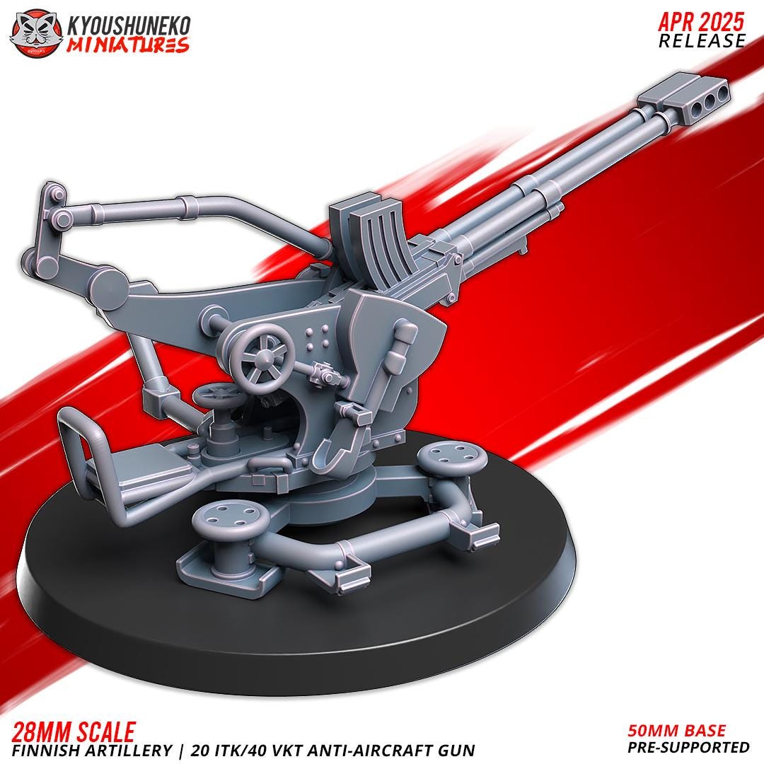 WWII Finnish 20 ITK/40 VKT Anti Air Gun with Crew (2 models) Various Scales Historical Wargaming