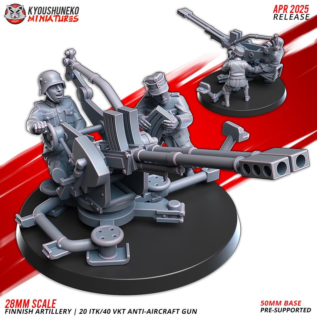 WWII Finnish 20 ITK/40 VKT Anti Air Gun with Crew (2 models) Various Scales Historical Wargaming
