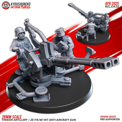 WWII Finnish 20 ITK/40 VKT Anti Air Gun with Crew (2 models) Various Scales Historical Wargaming