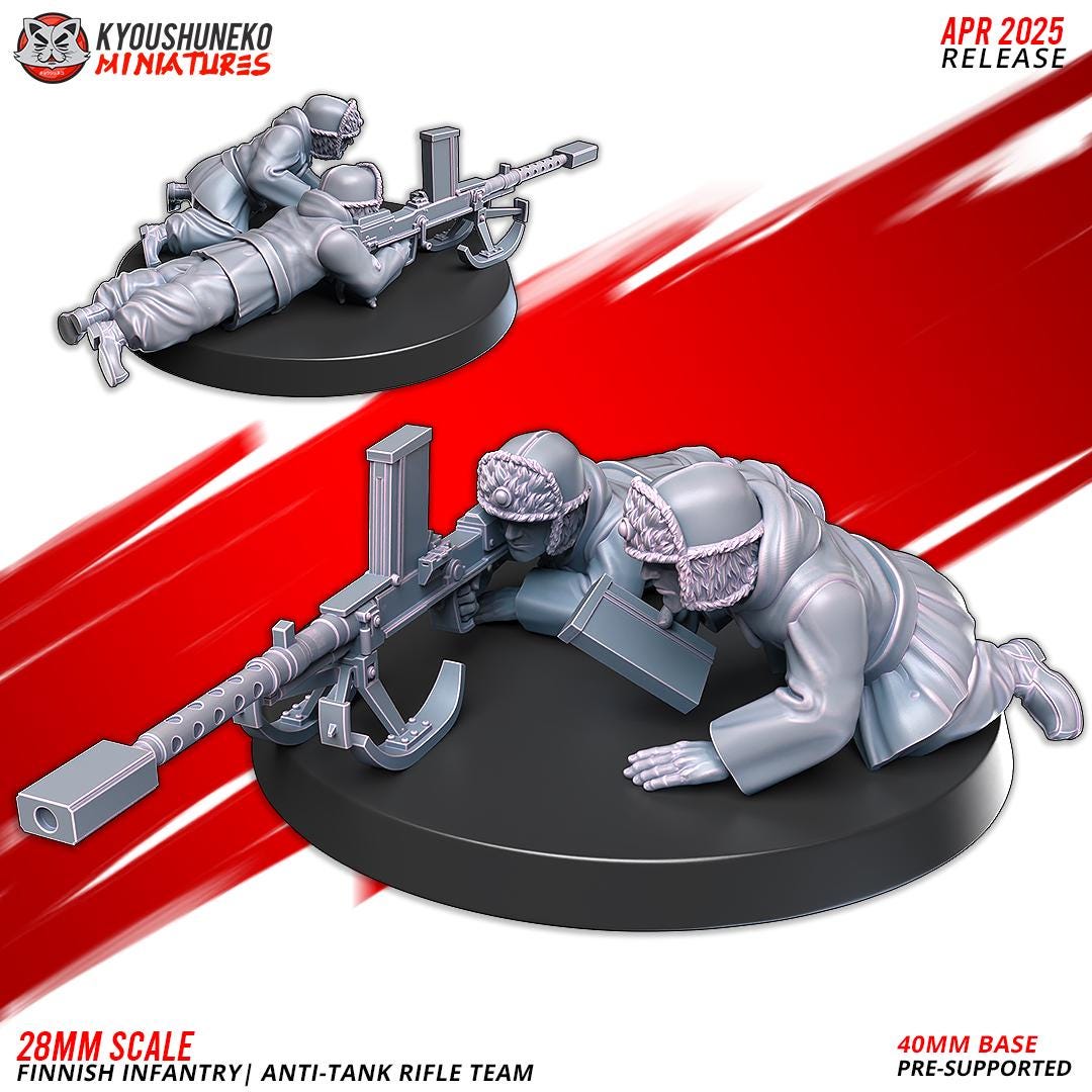 WWII Finnish Winter Anti Tank Rifle Team (2 models) Various Scales Historical Wargaming (US tariffs are pre-paid by us)