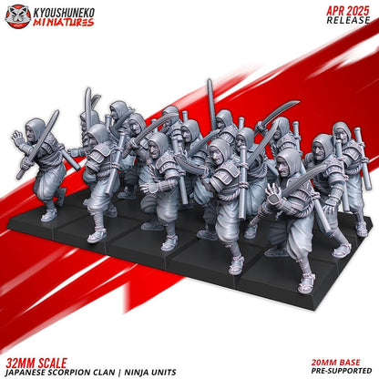 Ancient Japanese Scorpion Clan Ninja Unit (10 models) Various Scales Historical Wargaming (US tariffs are pre-paid by us)