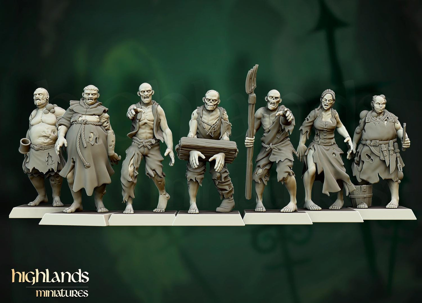 Zombie Unit with Command Group 20 models Highland Miniatures Transilvanya Undead Various Scales (US tariffs are pre-paid by us)