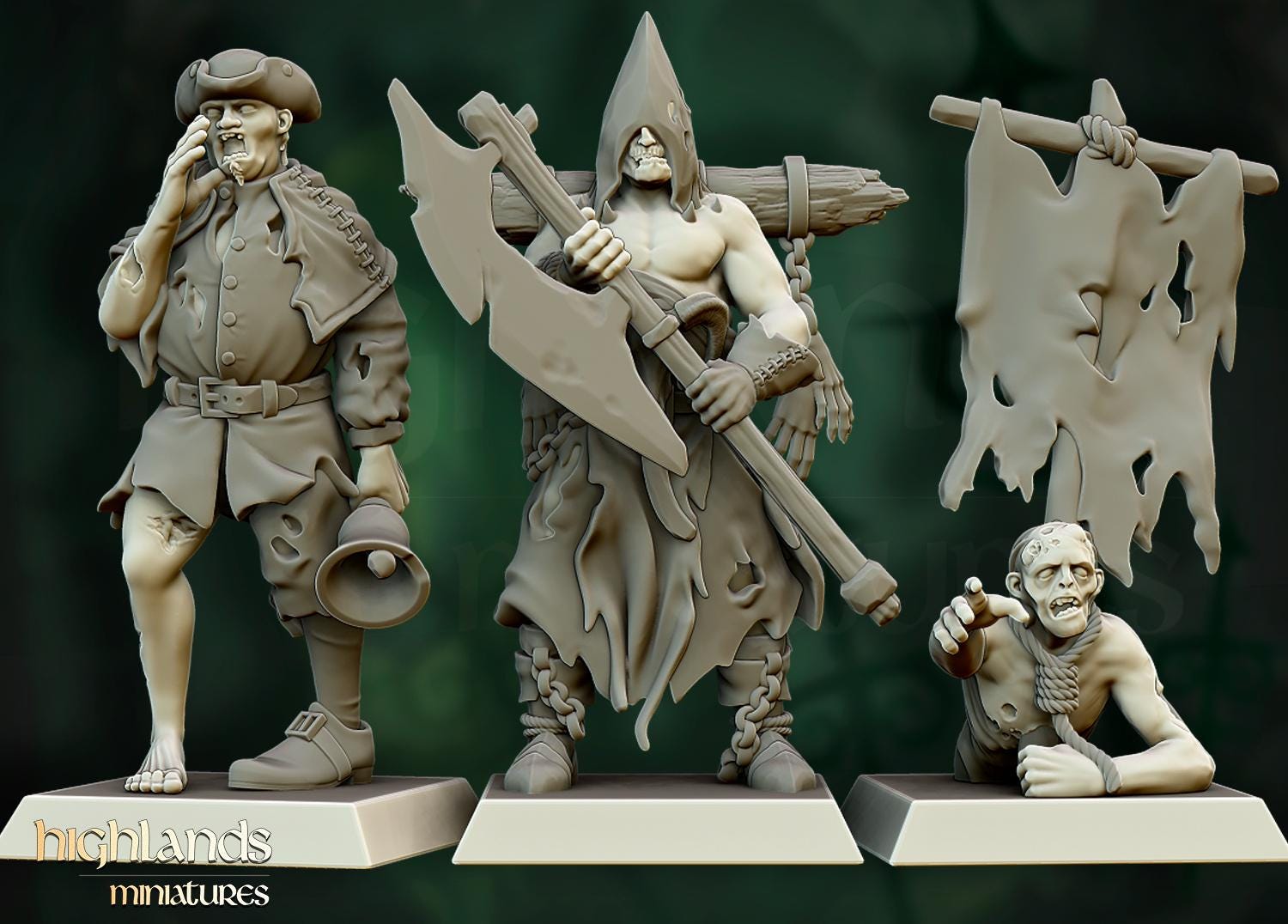 Zombie Unit with Command Group 20 models Highland Miniatures Transilvanya Undead Various Scales (US tariffs are pre-paid by us)